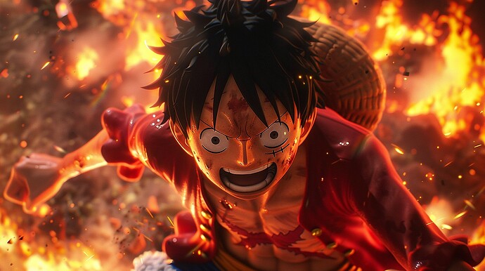 Eine von Flammen umgebene Anime-Figur