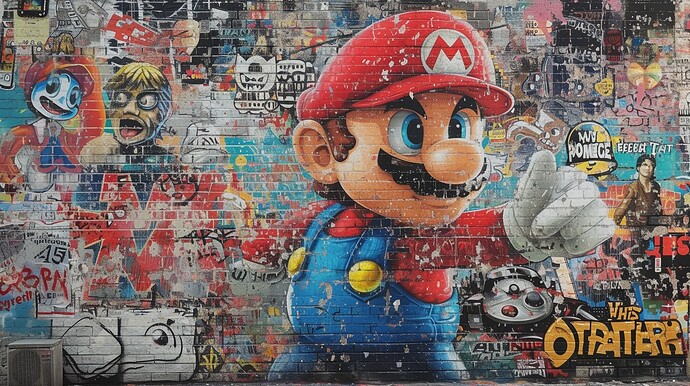 Eine lebendige Street-Art-Darstellung des kultigen Super Mario