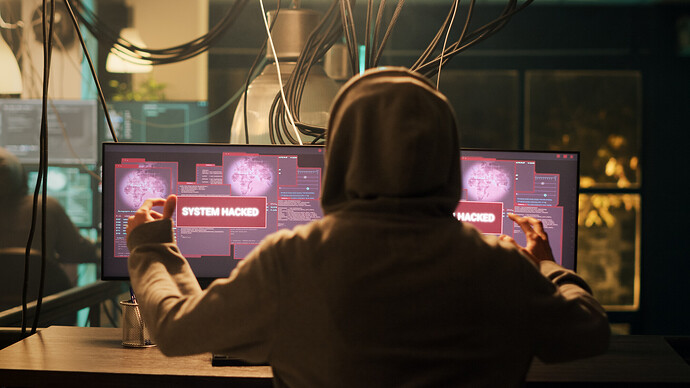 Ein junger Hacker sitzt vor seinen beiden Monitoren