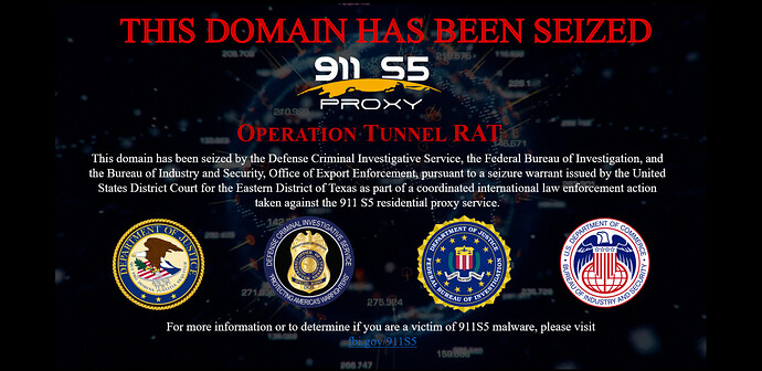 Das FBI hat die Domain von 911 S5 beschlagnahmt