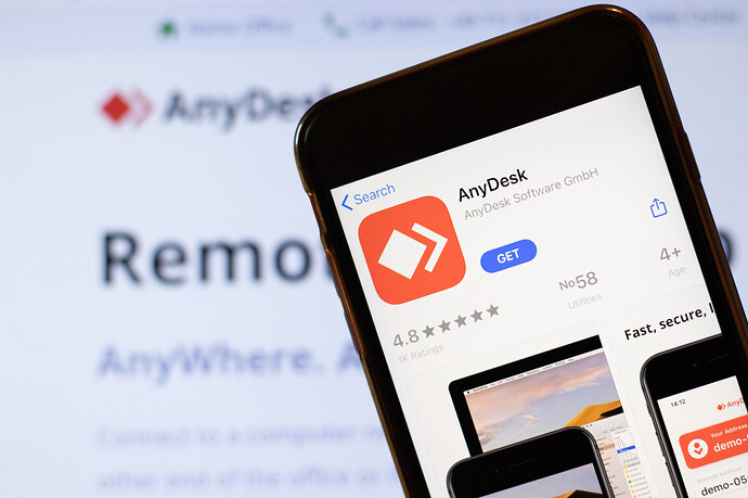 Logo der AnyDesk-Anwendung auf einem Handy-Bildschirm