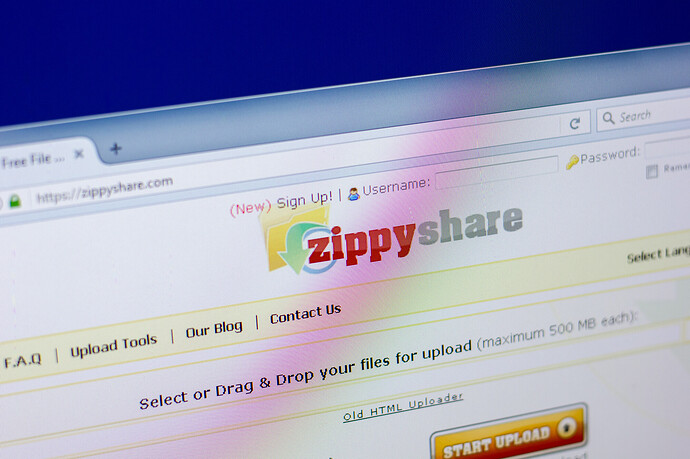 Die Homepage von Zippyshare auf einem Bildschirm