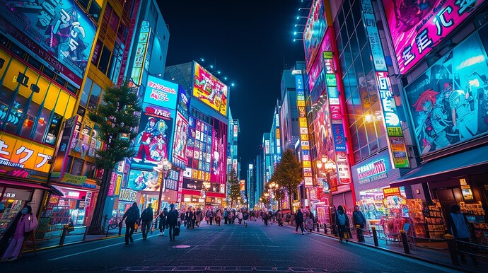 Lebendige Nachtszene in einem belebten Viertel von Tokyo (Japan)