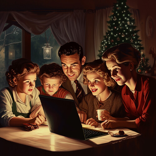 Ein Vater mit Silberblick liest mit seiner Familie die Open-Source Kolumne.