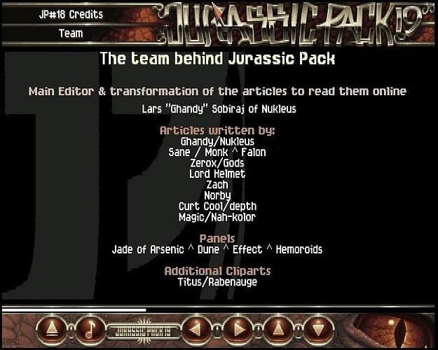 Credits, Jurassic Pack 19