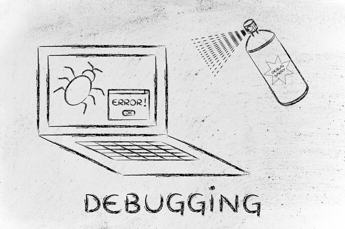 Zeichnung eines Notebooks mit einem Bug