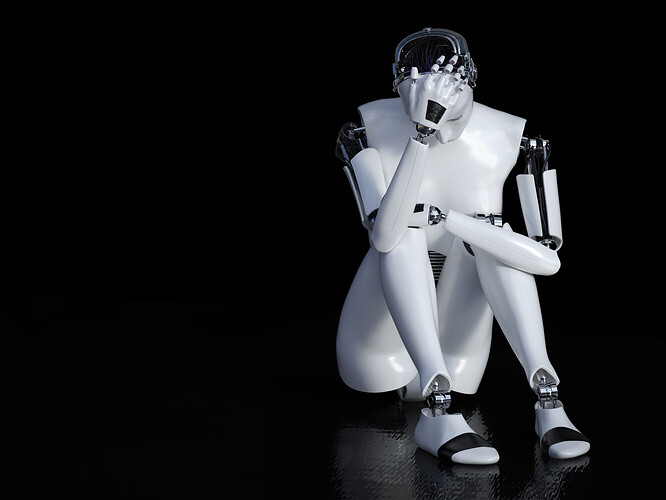 Ein trauriger KI-Chatbot, der seine Urheberrechte verletzt sieht (Symbolbild)
