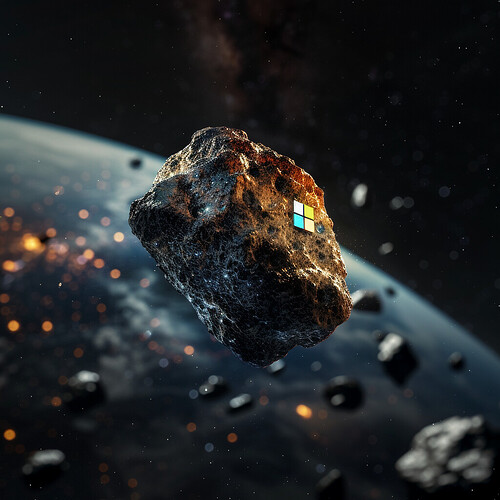 Ein Meteorit mit Microsoft-Branding rast auf die Erde zu