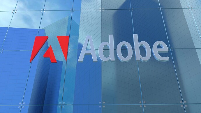 Glasfassade mit Adobe Logo und Schriftzug