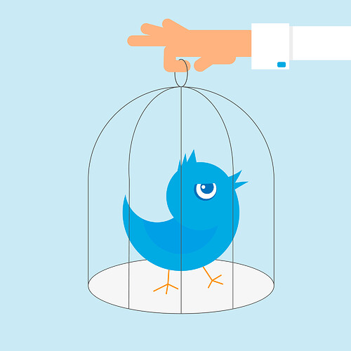 Ein blauer Twitter-Vogel im Käfig
