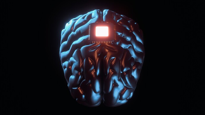 Symbolische Darstellung eines Neuralink-Chips in einem Gehirn
