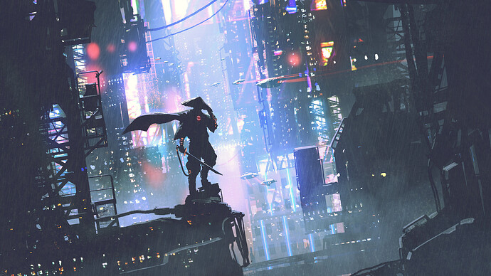 Ein Cyborg-Krieger in einer futuristischen Welt