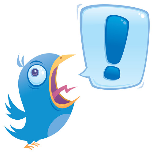 Blauer Twitter-Vogel schreit eine verschlüsselte Nachricht heraus