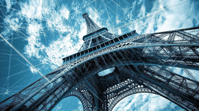 Paris, Eiffelturm, digitale Verbindungen im Himmel