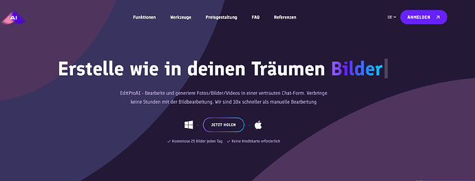 Die Webseite von EditProAI lockt mit vielen Versprechungen