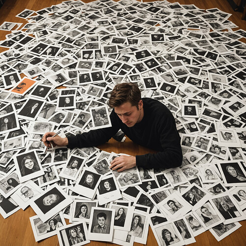 Person kniet in großen Mengen Spam-Reports