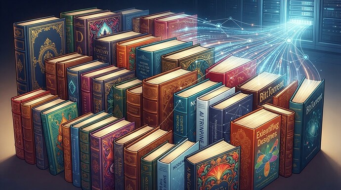 Bunte Buchcover als Symbol für Buch-Piraterie und die Nutzung urheberrechtlich geschützter Bücher zum KI-Training bei Meta.