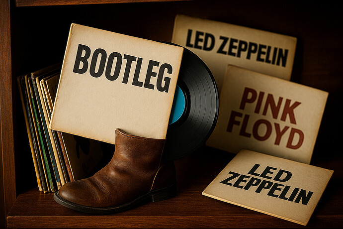 Zwischen Pink Floyd und Led Zeppelin: Das Bootleg sticht heraus – Symbol für den illegalen Vinyl-Untergrund.