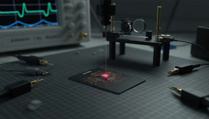 Tangem Sicherheitslücke – Laser trifft Sicherheitschip (Laboraufnahme)