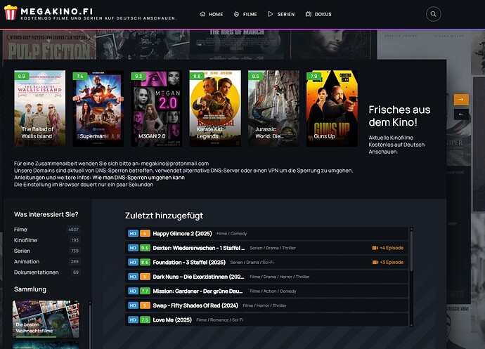 Megakino, Screenshot