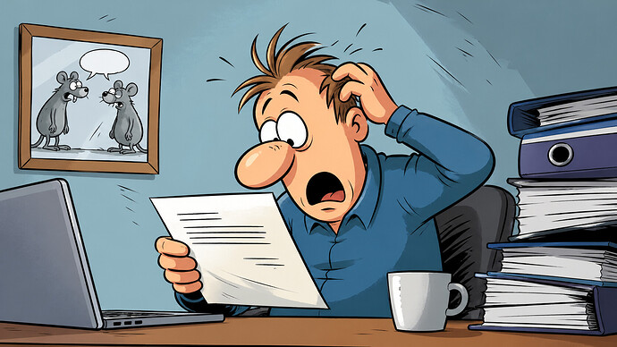 Cartoonfigur erschrickt über Abmahnung wegen Cartoon-Nutzung am Computer