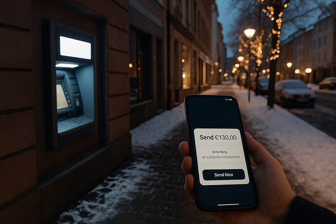 Echtzeitüberweisung, Smarthone vor einem EC-Automaten
