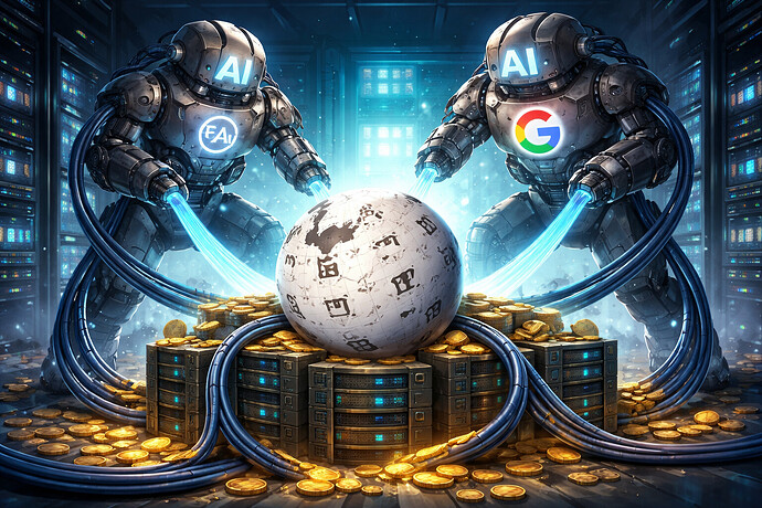 Wikipedia, KI-Bots saugen Wissen ab.