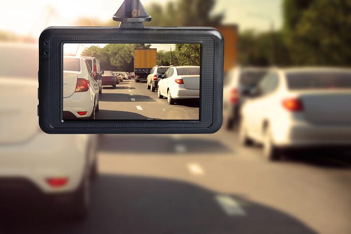 Dashcam zeichnet Blick durch die Frontcheibe des Autos auf