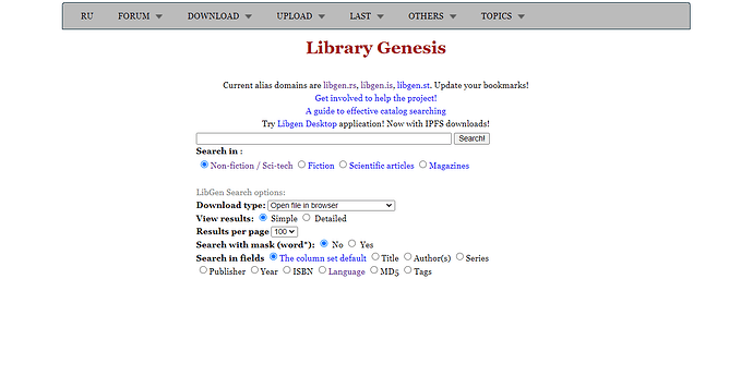 Die Homepage von Library Genesis