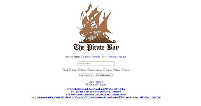 Die Webseite von The Pirate Bay