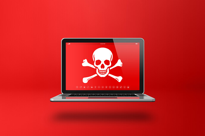 Laptop mit Piratensymbol auf dem Bildschirm