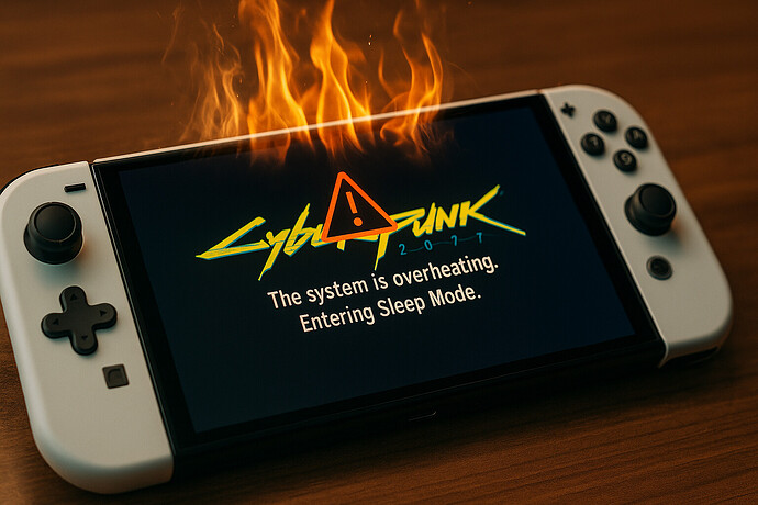 Wenn Gaming zur Hitzeschlacht wird – Switch 2 im Hitzemodus während Cyberpunk 2077.