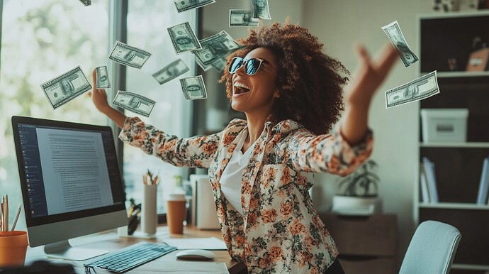 Woman celebrates money