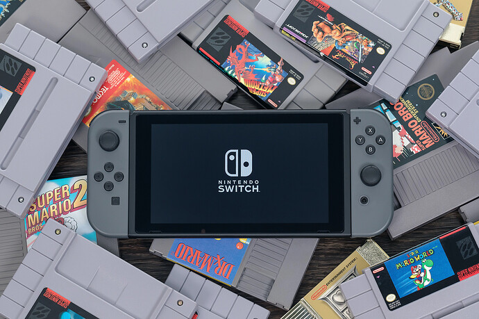 Alte Nintendo-Spiele und eine Nintendo Switch