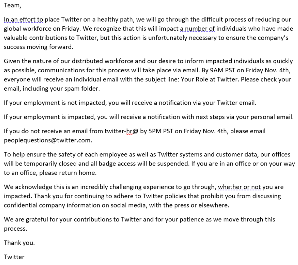 Twitter informiert seine Mitarbeiter über bevorstehende Entlassungen