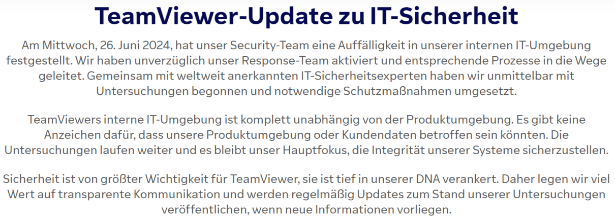 TeamViewer gibt einen Sicherheitsvorfall bekannt