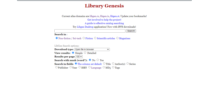 Die Homepage von Library Genesis