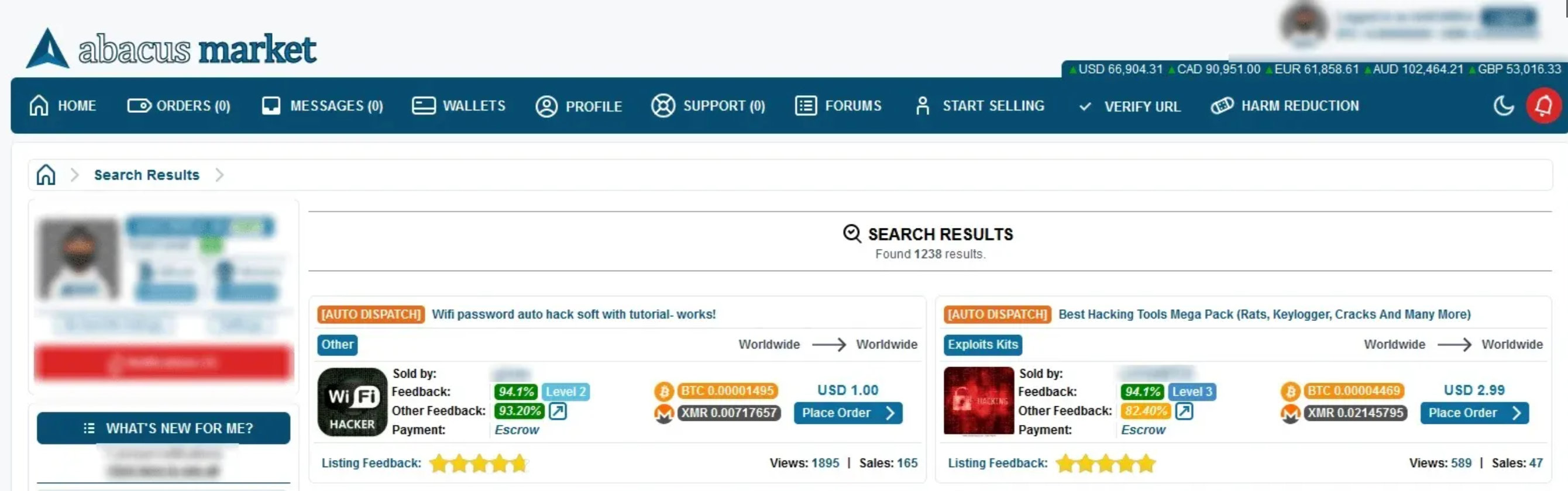 Ein Screenshot des Abacus Market.