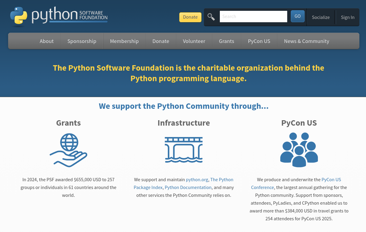 Webseite der Python Software Foundation, sie setzt sich für Gleichberechtigung ein