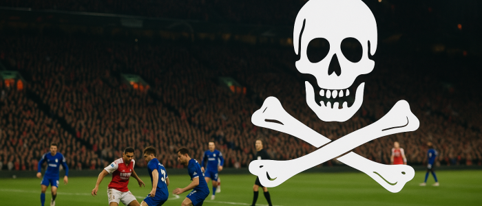 Flutlicht auf dem Rasen, Totenkopf im Stream – der Fußball hat ein Piraterieproblem.