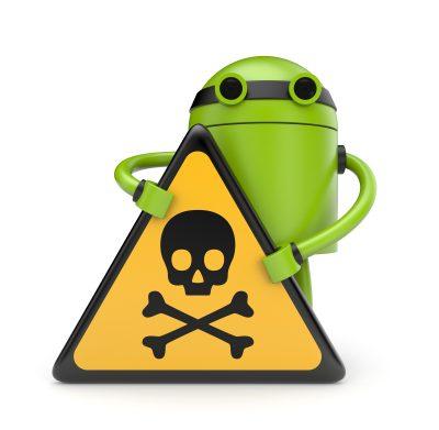Android-Roboter mit Gefahrenschild