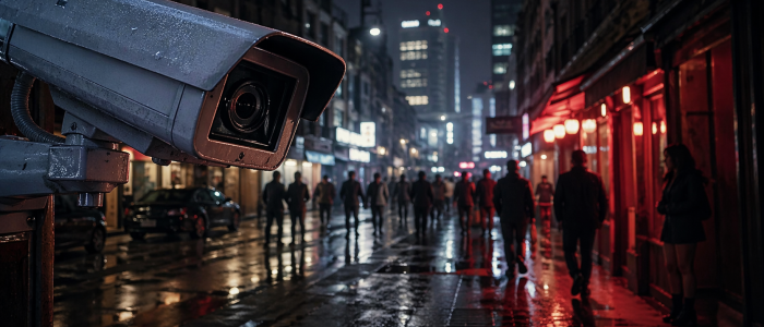 Überwachungskamera im Frankfurter Bahnhofsviertel mit mehreren Objektiven zur Gesichtserkennung im öffentlichen Raum