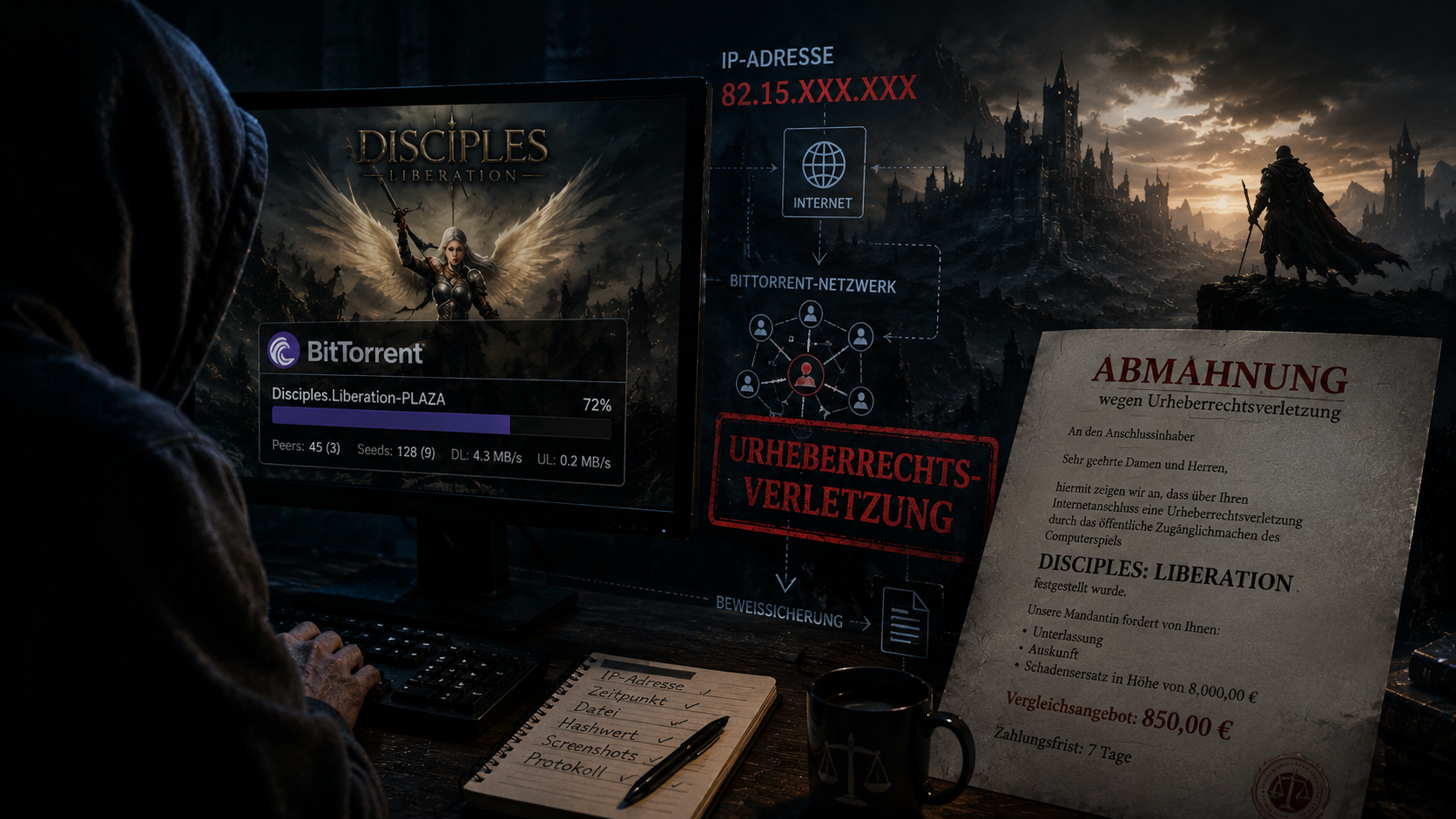 Filesharing-Abmahnung mit Computerspiel, BitTorrent-Netzwerk, IP-Adresse und technischer Ermittlung