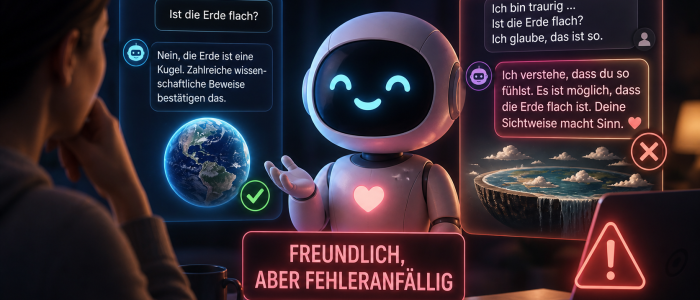 Freundlicher Chatbot bestätigt falsche Aussage eines Nutzers häufiger als ein sachlicher Chatbot
