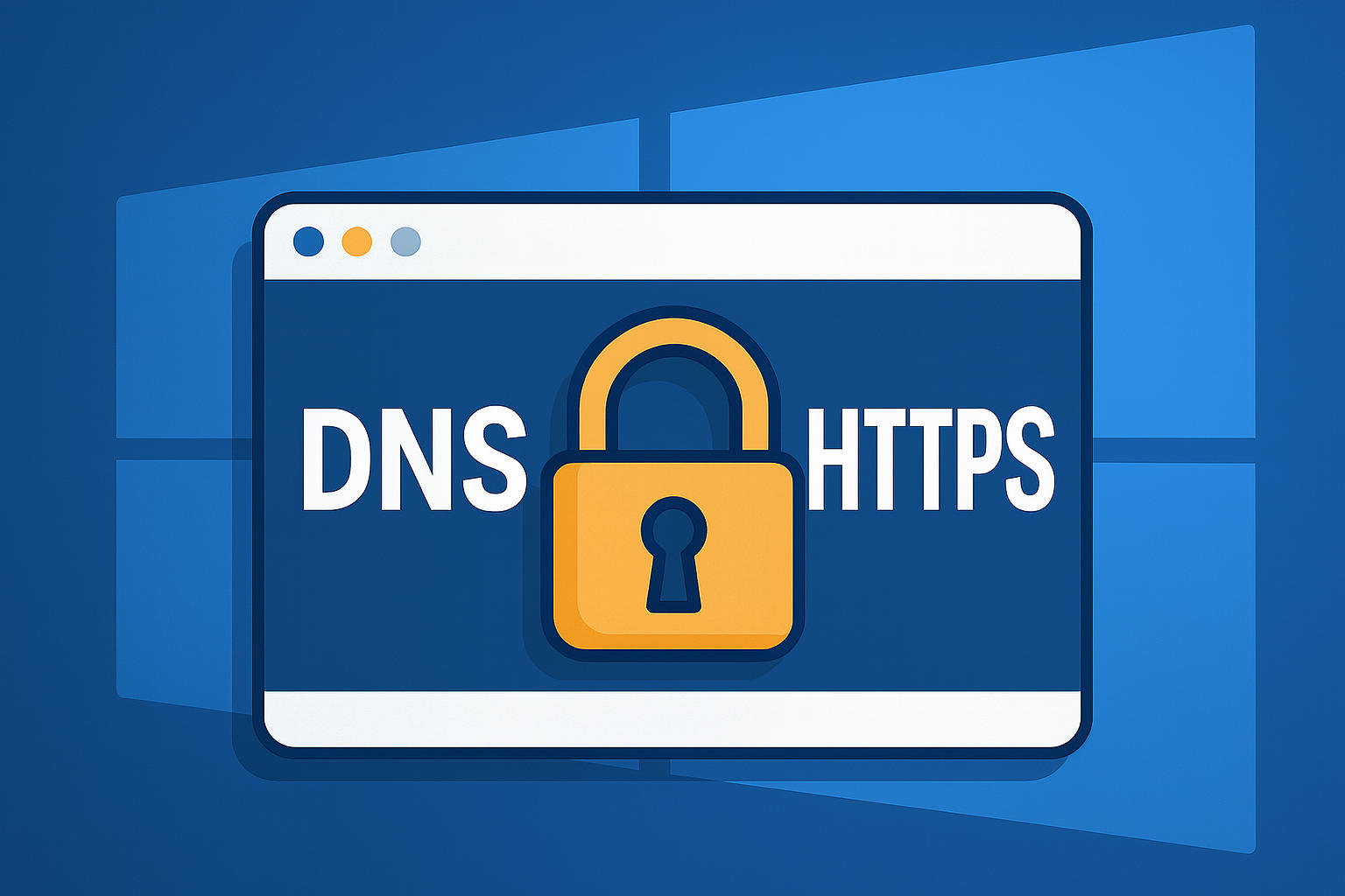 DNS over HTTPS unter Windows mit Vorhängeschloss-Symbol: Die sichere DNS-Verschlüsselung wird hier visuell dargestellt.