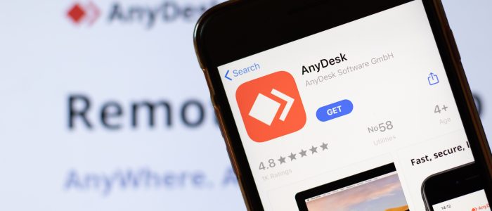 Logo der AnyDesk-Anwendung auf einem Handy-Bildschirm