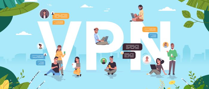 Grafik mit Personen, die ein virtuelles privates Netzwerk (VPN) zur Kommunikation nutzen