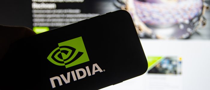 Das Logo von Nvidia auf dem Bildschirm eines Smartphones