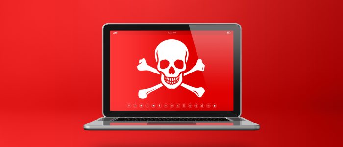 Laptop mit Piratensymbol auf dem Bildschirm