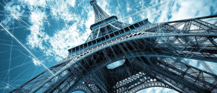 Paris, Eiffelturm, digitale Verbindungen im Himmel